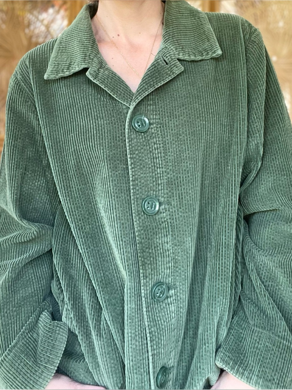 Denim & Co. Green Wide Wale Cotton Corduroy Slouchy Button Front Shirt Shacket L